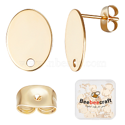 40Pcs 201 Stainless Steel Stud Earring Findings, with 304 Stainless Steel Pin & Hole & Friction Ear Nuts, Oval, Real 24K Gold Plated, 15x11mm, Hole: 1.8mm, Pin: 0.7mm(STAS-BBC0002-12)