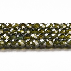 Cubic Zirconia Bead Strands, Faceted Rondelle, Dark Olive Green, 3x2mm, Hole: 0.6mm, about 164~172pcs/strand, 14.57~14.88 inch(37~37.8cm)(ZIRC-G001-01J)