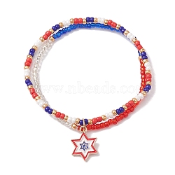 Glass Seed Beaded Stretch Bracelet, Independence Day Bracelet with Alloy Enamel Star Charms, Colorful, Inner Diameter: 2 inch(5.2cm)(BJEW-MZ00054-03)