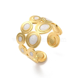 304 Stainless Steel Enamel Cuff Rings, Round, Real 18K Gold Plated, Adjustable(RJEW-M171-38G)
