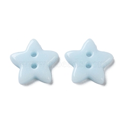 Ceramics Buttons, 2-Hole, Star, Light Sky Blue, 14x15x3mm, Hole: 1.5mm(PORC-B001-05B-01)