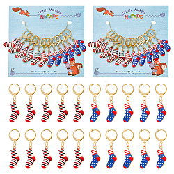 Alloy Enamel Socks Charm Locking Stitch Markers, with Gold Tone 304 Stainless Steel Leverback Earring Findings, Mixed Color, 4.1cm, 2 colors, 6pcs/color, 12pcs/set(HJEW-PH01673)