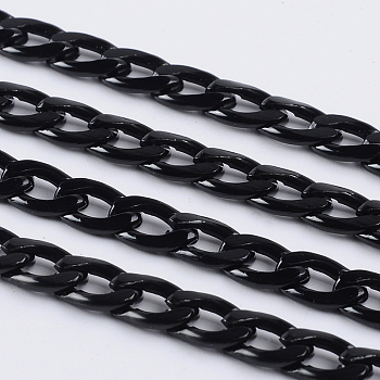 Aluminum Twisted Chains Curb Chains, Unwelded, Lead Free and Nickel Free, Oxidated in Black, Size: about Chain: 12mm long, 7mm wide, 2mm thick