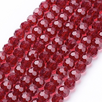 Glass Beads Strands, Faceted(32 Facets), Round, Dark Red, 6mm, Hole: 1.2mm, about 88~91pcs/strand, 19.49 inch~20.08 inch(49.5~51cm)