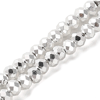 Electroplate Glass Beads Strands, Faceted, Rondelle, Silver, 3x2.5mm, Hole: 0.8mm, about 170~172pcs/strand, 16.73''(42.5cm)