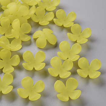 Frosted Acrylic Bead Caps, 4-Petal, Flower, Yellow, 27x27x11mm, Hole: 1.8mm, about 276pcs/500g