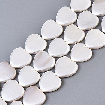 Electroplate Natural Shell Beads Strands, Heart, Seashell Color, 14x14.5x3mm, Hole: 1mm, about 27pcs/strand, 14.57 inch(37cm)