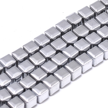 Electroplate Non-magnetic Synthetic Hematite Beads Strands, Faceted Cube, Platinum Plated, 6x6x6mm, Hole: 2mm, about 71pcs/strand, 15.7 inch