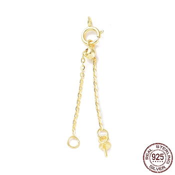 925 Sterling Silver Ends with Chains, Slider Beads, Spring Clasps and Peg Bails, Real 18K Gold Plated, 37mm, Hole: 1.8mm