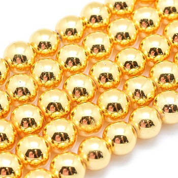 Electroplate Non-magnetic Synthetic Hematite Beads Strands, Grade AAA, Long-Lasting Plated, Round, Golden Plated, 3mm, Hole: 1mm, about 140pcs/strand, 15.7 inch(40cm)
