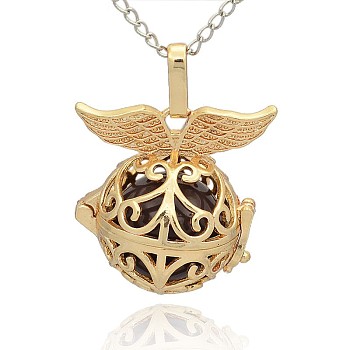 Golden Tone Brass Hollow Round Cage Pendants, with No Hole Spray Painted Brass Ball Beads, DarkSlate Blue, 28x27x20mm, Hole: 3x8mm