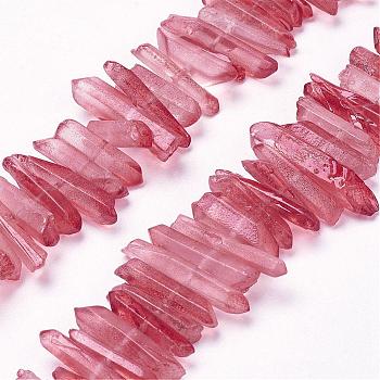 Natural Quartz Crystal Points Beads Strands, Dyed, Nuggets, Cerise, 15~30x4~8x4~7mm, Hole: 1mm, 8 inch