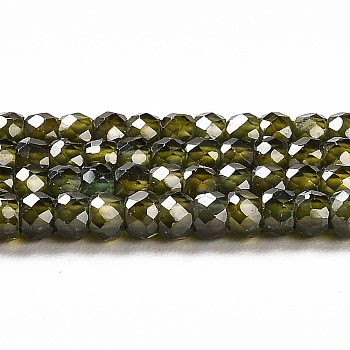 Cubic Zirconia Bead Strands, Faceted Rondelle, Dark Olive Green, 3x2mm, Hole: 0.6mm, about 164~172pcs/strand, 14.57~14.88 inch(37~37.8cm)