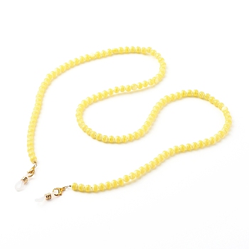 Eyeglasses Chains, Neck Strap for Eyeglasses, with Stripe Resin Beads, Alloy Lobster Claw Clasps and Rubber Loop Ends, Golden, Yellow, 75.6cm