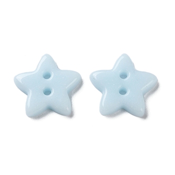 Ceramics Buttons, 2-Hole, Star, Light Sky Blue, 14x15x3mm, Hole: 1.5mm