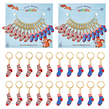 Alloy Enamel Socks Charm Locking Stitch Markers, with Gold Tone 304 Stainless Steel Leverback Earring Findings, Mixed Color, 4.1cm, 2 colors, 6pcs/color, 12pcs/set