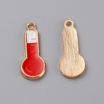 Zinc Alloy Enamel Pendants, Thermometer, Light Gold, Red, 28x11.5x2mm, Hole: 2mm