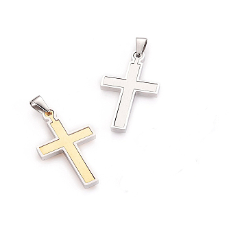 304 Stainless Steel Pendants, Cross, Mixed Color, 44x26x3mm, Hole: 4x6.5mm