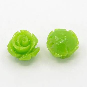 Synthetic Coral 3D Flower Rose Beads, Dyed, Yellow Green, 8x8mm, Hole: 1mm