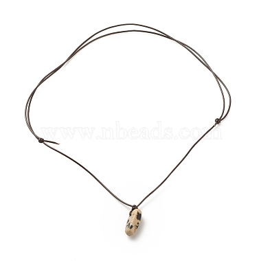 Natural Dalmatian Nugget Pendant Necklace with Cowhide Leather Cord(NJEW-JN03882-02)-4
