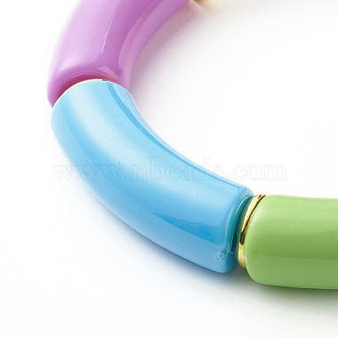 Chunky Curved Tube Beads Stretch Bracelet(BJEW-JB06683-01)-5