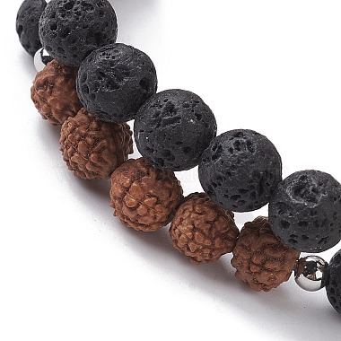 bracelet extensible en pierre de lave naturelle et perles rondes en bois(BJEW-JB10075-03)-5
