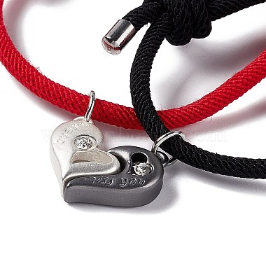 2Pcs 2 Color Crystal Rhinestone Matching Heart Charm Bracelets Set(BJEW-E011-02BS)-4