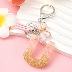 Resin & Acrylic & Faux Suede Tassel Keychain, with Alloy Clasp and Iron Rings, Letter U, 9.5cm(KEYC-YW00123-21)