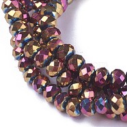 Electroplate Glass Beads Strands, Full Plated, Faceted, Rondelle, Orchid, 2.5~3x3~3.5mm, Hole: 1.2mm, about 135~140pcs/strand, 17.9 inch~18.1 inch(GLAA-F077-FP02-A)