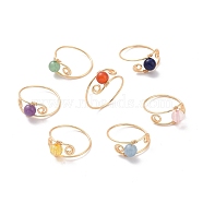 7Pcs Round Natural & Synthetic Mixed Stone Braided Bead Finger Rings, Light Gold Tone Copper Wire Wrapped Jewelry for Women, 1~9mm, Inner Diameter: 20mm(RJEW-JR00531)