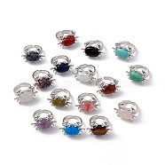 Gemstone Crab Open Cuff Ring, Platinum Brass Jewelry for Women, Cadmium Free & Lead Free, US Size 7 1/4(17.5mm)(RJEW-I090-01P)