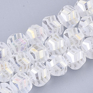 Electroplate Glass Beads Strands, Frosted, Faceted, Round, Clear AB, 9x10x8.5mm, Hole: 1.5mm, about 70pcs/strand, 24.4 inch(X-EGLA-T018-01-C04)