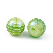 UV Plating Rainbow Iridescent Resin Beads, Round, Light Green, 16x15mm, Hole: 3mm(RESI-I048-01D)