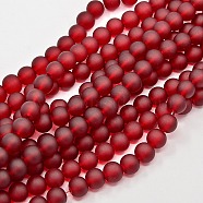 Transparent Glass Bead Strands, Frosted, Round, Dark Red, 8mm, Hole: 1.3~1.6mm, about 99pcs/strand, 31.4 inch(X-GLAA-S031-8mm-14)