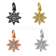 Brass Micro Pave Clear Cubic Zirconia Charms, with Jump Ring, Star, Mixed Color, 11.5x10x1.5mm, Jump Ring: 5x0.8mm, inner diameter: 3.5mm, 4pcs/bag(KK-T030-LA860X4)