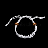4Pcs Nylon Braided Bracelet, with Natural Wood Beads, Macrame Pouch Empty Stone Holder for Adjustable Bracelet Making, White, Inner Diameter: 1-7/8~3-1/2 inch(4.7~8.8cm)(BJEW-SZ0002-49C)