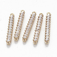 Brass Micro Pave Cubic Zirconia Links Connectors, Light Gold, Long-Lasting Plated, Cadmium Free & Lead Free, Clear, 25.5x4x3mm, Hole: 1.2mm(KK-S359-076-RS)