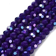Opaque Glass Beads Strands, Faceted, Round, Dark Blue, 10x9mm, Hole: 1.3mm, about 65~68pcs/strand, 24.13~24.21''(61.3~61.5cm)(EGLA-A035-P10mm-L09)