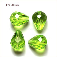 Imitation Austrian Crystal Beads, Grade AAA, Faceted, Drop, Yellow Green, 6x8mm, Hole: 0.7~0.9mm(SWAR-F062-8x6mm-17)