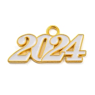 Alloy Enamel Pendants, Lead Free and Cadmium Free, Number 2024 Charm, Golden, WhiteSmoke, 18.5x36.5x1.5mm, Hole: 4mm(PALLOY-ZX001-12G-05)