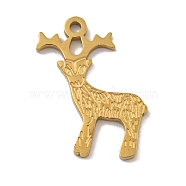 Christmas 304 Stainless Steel Charms, Real 14K Gold Plated, Deer, 15.5x12x1mm, Hole: 1mm(STAS-Z093-03A-G)