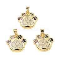 Real 18K Gold Plated Rack Plating Brass Micro Pave Cubic Zirconia Pendants, Long-Lasting Plated, Cadmium Free & Lead Free, Paw Print Charms, Colorful, 19x19.5x3.5mm, Hole: 3.2x4.3mm(ZIRC-L100-139G)