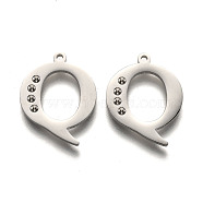 304 Stainless Steel Letter Pendant Rhinestone Settings, Letter.Q, 19x15x1.5mm, Hole: 1.2mm, Fit of: 1.6mm rhinestone(STAS-Y006-61P-Q)