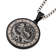 Retro Mandala 201 Stainless Steel Box Chain Constellation Pendant Necklaces for Women Men, Black, Pisces, 28.35 inch(72cm)(NJEW-M223-01H)