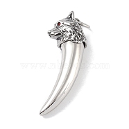 Openable 316 Surgical Stainless Steel Urn Ashes Big Pendants, with Rhinestone and Jump Ring, Wolf Tooth Charm, Antique Silver, 55x21.5x16.5mm, Hole: 7mm(STAS-E212-28AS)