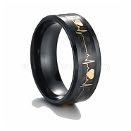 Valentine's Day Titanium Steel Heartbeat Couple Rings, Wide Band Ring for Unise, Black, US Size 9(18.9mm)(PW-WG1AF21-06)