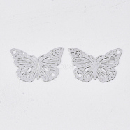 Brass Links connectors, Etched Metal Embellishments, Long-Lasting Plated, Butterfly, Platinum, 13x19x0.3mm, Hole: 1.4mm(KKC-S001-004P)