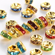 Brass Rhinestone Spacer Beads, Grade AAA, Straight Flange, Nickel Free, Golden Metal Color, Rondelle, Mixed Color, 5x2.5mm, Hole: 1mm(RB-A014-Z5mm-G-NF)