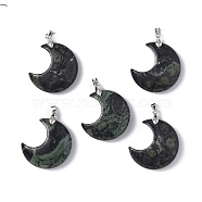 Natural Kambaba Jasper Pendants, Moon Charms, with Platinum Tone Brass Findings, 35x27x10mm, Hole: 10x4mm(G-Z022-04G)