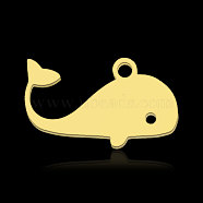 Ion Plating(IP) 201 Stainless Steel Pendants, Whale Shaped, Real 18K Gold Plated, 10.5x18x1mm, Hole: 1.6mm(STAS-N090-LA878-2)